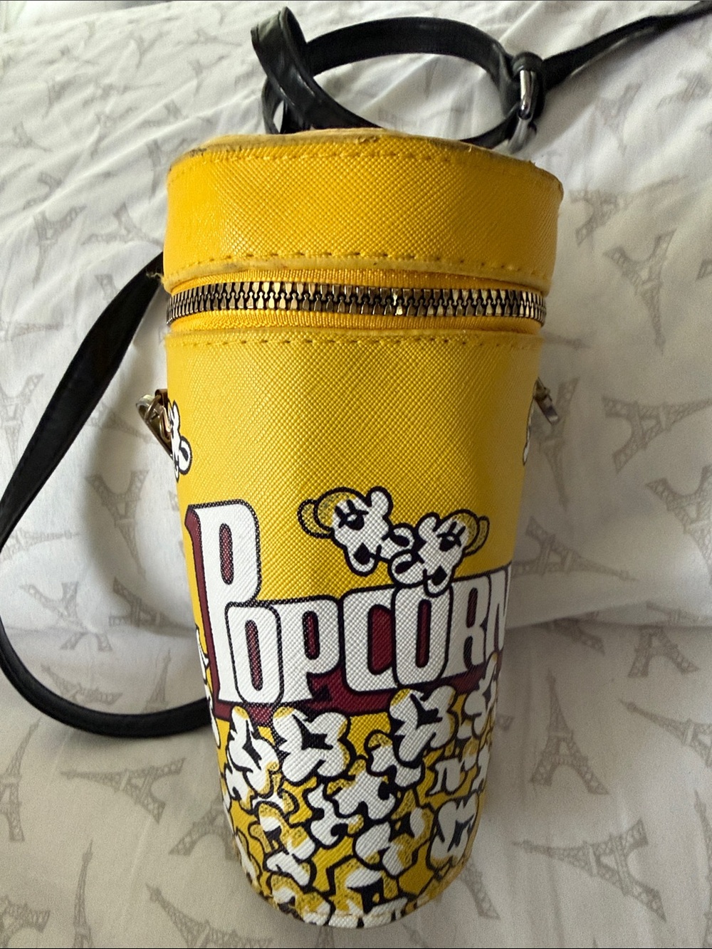 Yellow Popcorn Crossbody Bag 7 x 4” black adjustable strap